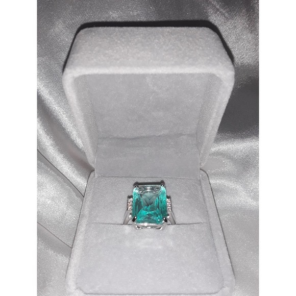 NIB Sz 6 s925 Silver Blue Aquamarine  Cocktail Statement Ring - Picture 4 of 6